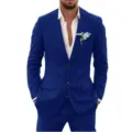 Men's royal blue slim fit two piece suit casual business party wedding blazer and trousers. - Blue