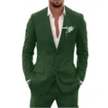 Men dark green slim fit suit two piece set casual business formal wedding blazer pants - Dark Green