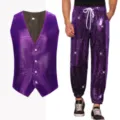 Purple sequin vest and pants set for men stage dance performance party costume shiny outfit - M / Top And Bottom / Purple