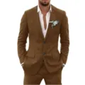 Men's brown slim-fit suit two-piece set, casual business blazer and trousers for daily wear. - Brown