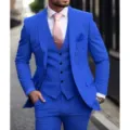 Mens royal blue three piece slim suit set for business wedding formal evening party wear. - Blue