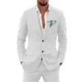 Men's casual slim fit two-piece light grey suit jacket and trousers for formal events. - White