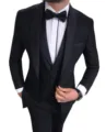 Herren Slim Fit 3-Teiliges Anzug Set Business Hochzeit Smoking Jacke Weste Hose Krawatte - XS / Set / Schwarz