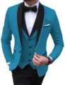 Herren Slim Fit 3-Teiliger Kontrast Smoking Anzug Business Hochzeit Detailansicht - Blaugrün