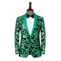 Green sequin men's suit jacket shawl lapel sparkling stage performance blazer coat - M / Tops / Green