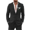 Men slim fit dark grey two piece suit business casual blazer trousers formal wear outfit - XS / Top And Bottom / Black