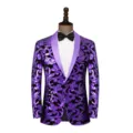 Purple Sequin Mens Blazer Shawl Lapel Party Stage Suit Jacket Tuxedo Stylish Outfit - M / Tops / Purple