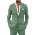 Men's light green two-piece casual suit slim fit business blazer and trousers set for men. - XS / Top And Bottom / Light Green