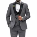 Men's slim fit 3-piece business suit tuxedo for weddings, formal meetings and events. - XS / Set / Gray