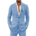 Men's casual slim fit two-piece suit set, light blue blazer and trousers for business and party. - XS / Top And Bottom / Light Blue