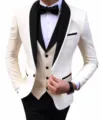 Herren Farbblock Dreiteiler Slim Fit Anzug, weiße Jacke mit schwarzem Schalkragen. - XS / Set / Weiß