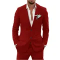 Men red slim fit suit two piece set casual business party wedding blazer and trousers. - Red