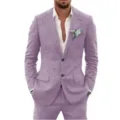 Stylish men's purple linen suit two piece casual slim fit blazer and trousers outfit. - Light Purple