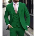 Men slim fit green 3 piece suit summer business party host blazer vest trousers outfit - Dark Green
