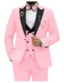 Men's Pink Three-Piece Slim Fit Suit Wedding Business Formal Tuxedo with Vest and Bow Tie - XS / Set / Pink