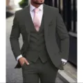 Men's slim fit three-piece business suit featuring jacket vest and trousers for formal events. - Dark Gray