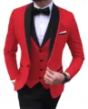 Herren Slim Fit roter Farbblock Dreiteiler Anzug Smoking Set für Business und Partys. - Rot