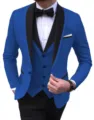 Herren Königlichblau Farbblock Dreiteiliger Anzug Slim Fit Business Hochzeit Smoking Set - Blau