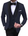 Herren Slim Fit dreiteiliger Anzug kontrastierendes Revers elegante Business Party Weste - Marineblau