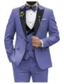Men purple slim fit 3-piece suit business wedding tuxedo set stylish jacket vest pants - XS / Top And Bottom / Light Purple