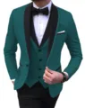 Herren Stilvolle Farbblock 3-Teiliger Slim Business Anzug teal Blazer mit Revers. - Malachitgrün