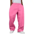 Pantalones de chándal rosas forrados, corte ancho y holgado con cordón ajustable. - S / Rosa