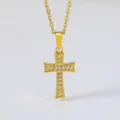Goldene Titanstahl Zirkon Kreuz Halskette für Damen, elegante und luxuriöse Schlüsselbeinkette. - Kreuz Stil (N0023G)