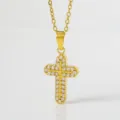 Goldfarbene Edelstahl Kreuz Anhänger Halskette mit glänzenden Zirkonia Steinen Modeschmuck - Kreuz Stil (N0024G) / Gold