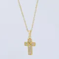 Goldener Titanstahl Zirkonia Kreuz Halskette Variante, elegante Schlüsselbeinkette Anhänger Damen. - Kreuz Stil (N0083G)