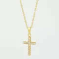 Gold Edelstahl Zirkonia Kreuz Anhänger Halskette für Damen Elegante Zirkon Kette Schmuck - Kreuz Stil (N0018G)