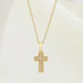 Gold Kreuz Halskette mit Zirkonia Steinen Pave Zarter Anhänger Edler Schmuck Variante - Kreuz Stil (N0026G)
