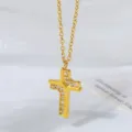 Goldene Titanstahl Zirkon Kreuz Halskette, edler Damen Schlüsselbein Kettenanhänger. - Kreuz Stil (N0022G) / Gold