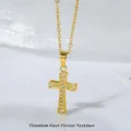 Goldfarbene Titanstahl Kreuz Anhänger Halskette glänzende Zirkon Steine elegantes Schmuck - Kreuz Stil (N0016G) / Gold