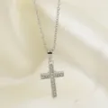 Edelstahl Kreuz Halskette mit glänzenden Zirkonia Steinen, silberne Damen Kette Variante. - Kreuz Stil (N0019S)