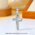 Titanium Stahl Kreuz Halskette mit funkelnden Zirkonia Steinen, elegante Damen Kette Edelstahl. - Kreuz Stil (N0025S)