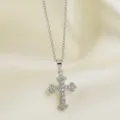 Elegante silberne Kristall Kreuz Anhänger Halskette Damen Luxus Schlüsselbein Kette Schmuck - Kreuz Stil (N0100S)