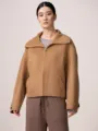 Camel cashmere silk short zip coat variant, stylish high collar winter women outerwear. - XS (Loose Fit Under 55kg) / Tops / Camel