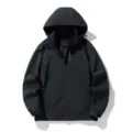 Men black hooded windbreaker outdoor sports hiking jacket casual solid color thin coat - M / Tops / Black