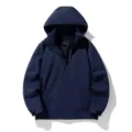 Men's solid dark blue hooded outdoor windbreaker jacket, lightweight hiking sportswear coat. - M / Tops / Dark Blue