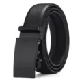 Cinturón automático de cuero negro para hombre estilo de negocios accesorio moda - Negro Sólido Plano