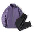 Ensemble de survêtement sportif pour hommes et femmes avec veste violette et pantalon noir. - M / Haut Et Bas / Violet