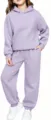 Ensemble sweat à capuche unifié pour enfants en violet clair, tenue décontractée à manches longues. - 100cm / Haut Et Bas / Violet Clair