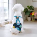 Pantalón higiénico para perro con tirantes, tierno osito, pañal lavable azul para mascotas. - S / Azul Marino
