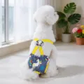 Bonitos pantalones sanitarios para perros con tirantes amarillos ajustables y placa de dibujos. - Azul Violeta