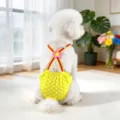 Lindo pantalón fisiológico para perros de lunares amarillos con tirantes y flor decorativa. - Lunares Amarillo