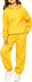 Ensemble survêtement sweat à capuche polaire jaune uni pour enfants automne chaud - 100cm / Haut Et Bas / Jaune