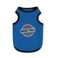 Breathable blue pet dog vest with basketball print, comfortable summer apparel for small dogs. - Blue Basketball