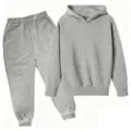 Survêtement molletonné enfant uni gris sweat à capuche et pantalon de jogging pour enfants - Image Physique (Gris) / 100cm