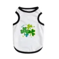 Cute white dog tank top with green shamrock clover print for spring and summer pet wear. - Clover