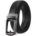 Herren schwarzer Ledergurt mit automatischer Metallschnalle fuer Business und Alltag neu - 110cm / Schwarzer Gürtel (Gewehrschwarze Schnalle)